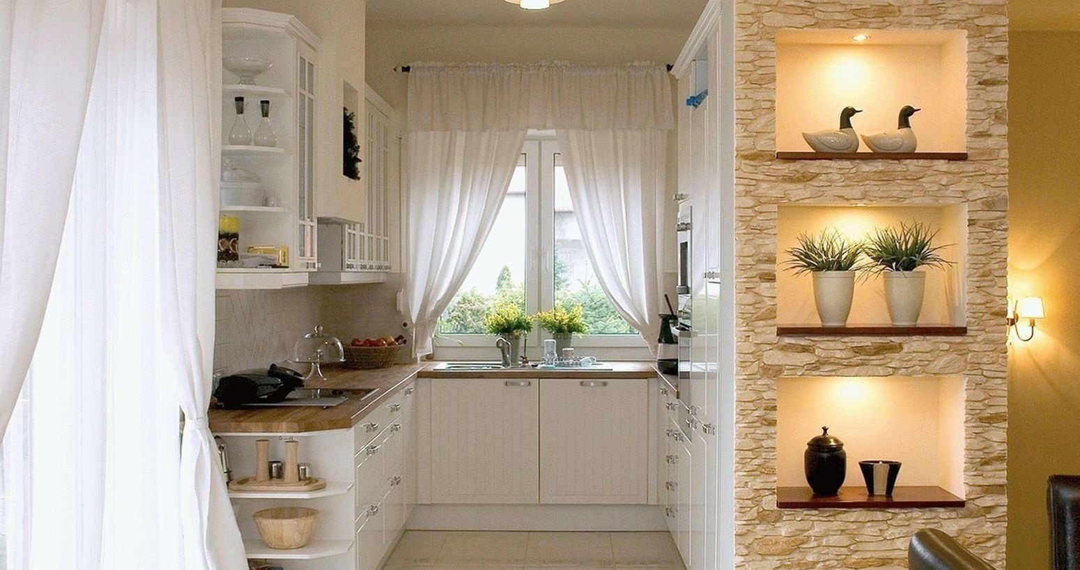 отделка кухни декоративным камнем
